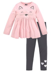 Langarmshirt & Leggings Kidsworld "2tlg. Set Shirt + Leggings mit sch&ouml;ner Paillettenapplikation", M&auml;dchen, Gr. 140/146, rosa (rosa, anthrazit), Jersey, Obermaterial: 100% Baumwolle. Obermaterial Hose: 95% Baumwolle, 5% Elasthan, bedruckt, KOB Set-Artikel Langarmshirt & Leggings, S&uuml;&szlig;es Outfit f&uuml;r kleine M&auml;dchen