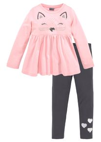 Langarmshirt & Leggings Kidsworld "2tlg. Set Shirt + Leggings mit sch&ouml;ner Paillettenapplikation", M&auml;dchen, Gr. 128/134, rosa (rosa, anthrazit), Jersey, Obermaterial: 100% Baumwolle. Obermaterial Hose: 95% Baumwolle, 5% Elasthan, bedruckt, KOB Set-Artikel Langarmshirt & Leggings, S&uuml;&szlig;es Outfit f&uuml;r kleine M&auml;dchen