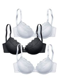 Push-up-BH Petite Fleur, Damen, Gr. 85, Cup AA, wei&szlig; (2xwei&szlig;, 1xschwarz), Spitze, Obermaterial: 59% Polyester, 19% Baumwolle, 11% Elasthan, 11% Polyamid, BHs Push-up-BH, mit B&uuml;gel im attraktiven Multipack, Dessous