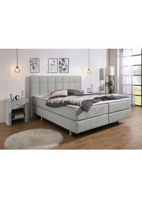 Boxspringbett Home Affaire "Loomis", grau (hellgrau), B:218cm L:210cm, Komplettbetten, Boxspringbett, inkl. Topper, wahlweise in H2, H3 oder H4 erh&auml;ltlich