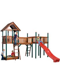 Spielturm Weka "Tabaluga Spielelandschaft 816", braun, Spielt&uuml;rme, KinderB:450cm H:331cm T:374cm, Holzwerkstoff, Spielturm, BxTxH: 450x374x331 cm, mit Turm, Br&uuml;cke, Sandkasten, Rutsche, B:450cm H:331cm T:374cm