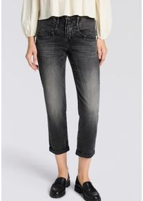 Boyfriend-Jeans Herrlicher "Shyra Tap Denim Black Light", Damen, Gr. 28, N-Gr, grau (crow), Denim/Jeans, Obermaterial: 98% Baumwolle, 2% Elasthan, 7/8-L&auml;nge, Jeans Boyfriend-Jeans, mit halb verdeckter Knopfleiste