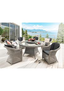 Garten-Essgruppe Destiny "MALAGA LUNA", wei&szlig; (vintage wei&szlig;), Polyester, Aluminium, Polyester, Polyrattan, Sitzm&ouml;bel-Sets, Garten-Essgruppe, (Set,19-tlg., 6xSessel, 1 Tisch &Oslash; 150x75 cm), Aluminium, Polyrattan