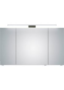 Spiegelschrank SAPHIR "6005 Sprint Badschrank, 3 Spiegelt&uuml;ren, 6 Einlegeb&ouml;den, 120 cm breit", braun (riviera eiche quer nachbildung), B:120cm H:70,3cm T:17cm, Holzwerkstoff, Schr&auml;nke, Spiegelschrank, inkl. LED-Beleuchtung, T&uuml;rd&auml;mpfer, Schalter-/Steckdosenkombination