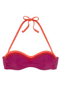 B&uuml;gel-Bandeau-Bikini-Top s.Oliver "Yella", Damen, Gr. 42, Cup B, bunt (berry, orange), Recycling-Polyamid, kontrastfarbene Details, unifarben, Bikini-Oberteile B&uuml;gel-Bandeau-Bikini-Top, mit kontrastfarbenen Details