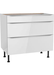 Unterschrank KOCHSTATION "KS-Aken", wei&szlig; (wei&szlig; hochglanz, wei&szlig;), B:90cm H:87cm T:58,4cm, Schr&auml;nke, Unterschrank