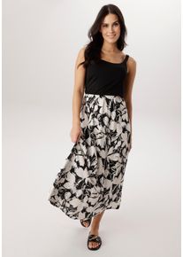 Sommerkleid Aniston SELECTED, Damen, Gr. 46, N-Gr, schwarz, wei&szlig;, Web, Obermaterial: 95% Viskose, 5% Elasthan. Rock: 100% Viskose, gebl&uuml;mt, gemustert, figurbetont wadenlang, Rundhals, Kleider Sommerkleid, unifarbenes Shirtteil und gebl&uuml;mten Rockteil - NEUE KOLLEKTION