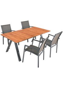 Garten-Essgruppe GARDEN PLEASURE "DAVINA", braun (braun, dunkelgrau, anthrazit, dunkelgrau, dunkelgrau), B:290cm H:89cm T:180cm, Aluminium, FSC-zertifiziertes Massivholz, Polyester, Sitzm&ouml;bel-Sets, Garten-Essgruppe, stapelbar