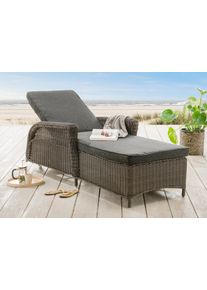 Gartenliege Destiny "CASA", grau (dunkelgrau), Obermaterial: 100% Polyester. F&uuml;llung: 100% Polyurethan. Innenseite: 100% Polyester, Gartenliegen, Gartenliege, Aluminium, Polyrattan, m. Rollen und Auflage, 202x83x58cm, verstellbar