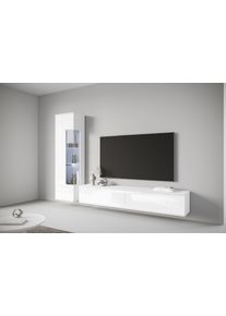 Wohnwand OTTO HOME "Kenia, Vitrine T&uuml;ranschlag links/rechts wechselbar", wei&szlig; (wei&szlig;, wei&szlig; hg), B:235cm H:160cm T:33cm, Glas, Hartfaserplatte, Holzwerkstoff, Kunststoff, Kastenm&ouml;bel-Sets, Wohnwand, Vitrine mit Eckverglasung, h&auml;ngend und stehend montierbar