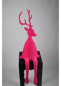Weihnachtsfigur AM Design "Rentier sitzend mit samtweichem Flock", pink, B:28cm H:93cm T:28cm, Kunststoff, Dekofiguren, Weihnachtsfigur, aus Kunststoff, H&ouml;he 93 cm, in verschiedenen Farben
