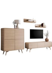 Wohnwand Home Affaire "Torsby, moderne Anbauwand, Komplettset im Scandi-Stil", eiche natur, B:308cm H:170cm T:39cm, Holzwerkstoff, Kastenm&ouml;bel-Sets, Wohnwand, enth&auml;lt Lowboard, Highboard und Wandboards, 308 cm breit