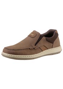 Slipper Rieker, Herren, Gr. 45, braun (hellbraun, dunkelbraun), Leder, Schuhe Slipper, Mokassin, Loafer, Komfortschuh mit Gummizug f&uuml;r guten Sitz