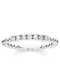 Fingerring Thomas Sabo "Kugeln mit Steinen" Gr. 52, silber (silberfarben, kristallwei&szlig;), Fingerringe, Damen, 52, Silber 925 (recycelt), 2mm, Fingerring, mit Glas-Keramik Stein, Korund, Zirkonia (synth.)