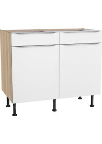 Unterschrank KOCHSTATION "KS-Aken", wei&szlig; (wei&szlig;, wildeiche nachbildung), B:100cm H:87cm T:58,4cm, Schr&auml;nke, Unterschrank