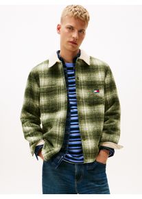 Karohemd Tommy Jeans "CHECK TEDDY OVERSHIRT", Herren, Gr. M, N-Gr, dunkelgr&uuml;nery, check, Web, Obermaterial: 100% Polyester, regular fit normal, Rundhals, eingesetzt Manschette, Hemden Karohemd, Overshirt Jacke Holzf&auml;ller kRegular fit mit Rundhalsausschnitt
