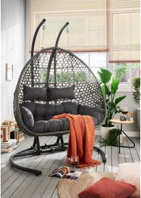 H&auml;ngesessel Destiny "COCO DROP DOUBLE", grau (anthrazit), B:137cm H:199cm T:104cm, Obermaterial: 100% Polyester. F&uuml;llung: 50% Polyester, 50% Polyurethan, Sessel, H&auml;ngesessel, Stahl, Polyrattan, mit Gestell, inkl. Auflagen, Topseller
