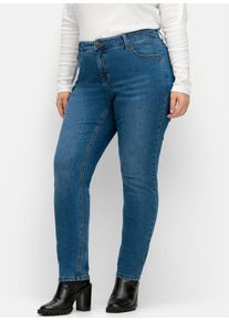 Stretch-Jeans sheego, Damen, Gr. 92, Langgr&ouml;&szlig;en, blau (blau denim), 99% Baumwolle, 1% Elasthan, unifarben, lang, Jeans Stretch-Jeans