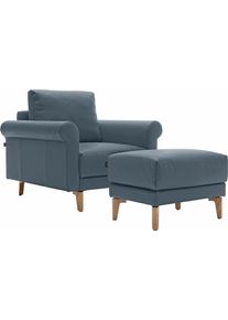 Sessel "CR.450, Designsessel, Loungesessel", blau (blaugrau 534, 73), B:88cm H:85cm T:95cm, NaturLEDER OSKAR (echtes Rindsleder);Chenille COCO (72% Polyester 15% Baumwolle 13% Polyacryl), CREATION BY ROLF BENZ, Sessel, Sessel, modern Landhaus, mit tollem Sitzkomfort, Breite 88 cm, Fu&szlig; Nussbaum