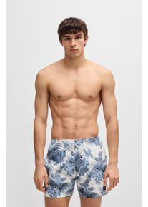 Badeshorts BOSS "Piranha", Herren, Gr. L (52), N-Gr, blau (open blau 483), Microfaser, Obermaterial: 100% Polyester, Badehosen Badeshorts, mit buntem Alloverdruck