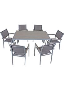 Garten-Essgruppe Garden Pleasure "GRACE", bunt (grau, silber, grau, silberfarben), B:290cm H:86cm T:150cm, Aluminium, Glas, Kunststoff, Sitzm&ouml;bel-Sets, Garten-Essgruppe, mit platzsparenden Stapelst&uuml;hlen