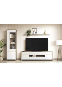 Wohnwand Home Affaire "Stranda, moderne Anbauwand, Komplettset im Scandi-Style", wei&szlig; (wei&szlig; skandi eiche), B:266cm, Holzwerkstoff, Kastenm&ouml;bel-Sets, Wohnwand, enth&auml;lt Vitrine, Lowboard und Wandboard, 270 cm breit