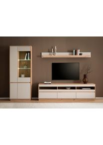 Wohnwand Home Affaire "Sonora, moderne Anbauwand, Komplettset in Kaschmir/Eiche", beige (kaschmir, eiche artisan), B:292cm H:205cm T:45cm, Holzwerkstoff, Kastenm&ouml;bel-Sets, Wohnwand, enth&auml;lt Vitrine, Lowboard und Wandboard, 292 cm breit