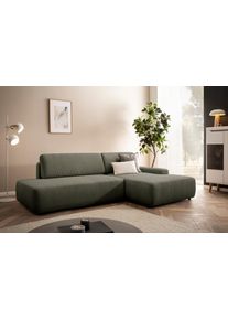 Ecksofa Home Affaire "TORGE, Schlafsofa Cord, Samtvelours u. Strukur fein, Couch in L-Form", gr&uuml;n (khaki), B:276cm H:82cm T:164cm, 100% Polyester, Sofas, Ecksofa, Schlaffunktion und Bettkasten, Liegefl&auml;che: 210x125 cm, neues Design