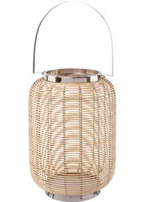 Windlicht CREATIV HOME "Laterne ALEGRE, mit Henkel", braun, H:34cm &Oslash;:23cm, Holzwerkstoff, Metall, Kerzenhalter, Windlicht, Kerzenhalter aus Naturweide