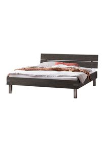 Bettgestell Hasena "Duno", grau (grau, grau, silbern, grau), B:126cm H:87cm L:216cm, Betten, Bettgestell, Akazie massiv, mit Massivholzkopfteil, zwei verschiedene Liegeh&ouml;hen