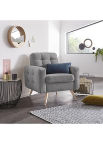 Sessel exxpo - SOFA FASHION "Nappa, Loungesessel, aktuelle R&uuml;ckensteppung, bequem und modern", silber, B:81cm H:87cm T:78cm, Samtvelours (100% Polyester);Webvelours (100% Polyester), Sessel, Sessel, hoher Holzfu&szlig;