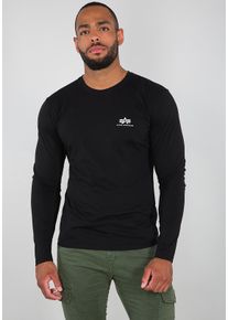 Langarmshirt Alpha Industries "Basic LS Small Logo", Herren, Gr. M, schwarz, Single Jersey, Obermaterial: 100% Baumwolle, bedruckt, schmal normal, Rundhals, gerader Abschluss, Shirts Langarmshirt