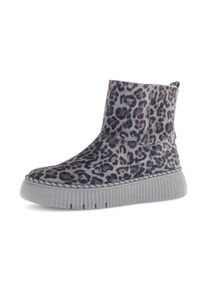 Winterboots Gabor, Damen, Gr. 43, grau (grau, leo), Ziegenveloursleder, Schuhe Winterboots, Plateau, Stiefelette mit praktischem Innenrei&szlig;verschluss