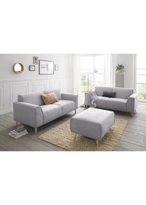 2-Sitzer Home Affaire "Janek Scandic Design, elegant und zeitlos", grau (hellgrau), B:178cm H:81cm T:90cm, Struktur fein ( 100% Polyester);Struktur weich (92% Polyester, 8% Nylon);Struktur weich (92% Polyester, 8% Nylon), Sofas, 2-Sitzer, mit Federkern und Keder in scandinavischem Design