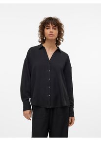 V&eacute;ro Moda Langarmbluse VERO MODA "VMMELANEY QUEENY LS SHIRT WVN NOOS", Damen, Gr. S, schwarz, Web, Obermaterial: 100% Polyester, unifarben, loose fit Po-bedeckend, V-Ausschnitt, Blusen Langarmbluse, Kunstfaser, loose fit