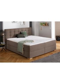 Boxbett Home Affaire "Olivet mit Bettkasten", braun (hellbraun), B:194cm L:210cm, Komplettbetten, Boxbett, in 4 Farben, 4 Breiten, 2 Matratzenarten, auch in &Uuml;berl&auml;nge 220 cm