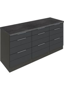 Unterschrank KOCHSTATION "KS-Luhe", grau (grau matt, grafit), B:180cm H:86cm T:60cm, MDF, Schr&auml;nke, Unterschrank, 180 cm breit, f&uuml;r viel Stauraum, MDF-Fronten mit waagerechter Lisene