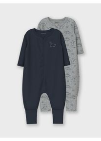 Schlafanzug name it "NBMNIGHTSUIT 2P ZIP FF GREY DINO NOOS", Jungen, Gr. 80, grau (grau melange), Jersey, Obermaterial: 100% Baumwolle, bedruckt, meliert, unifarben, regular fit kn&ouml;chellang, Rundhals, abgesteppte Kante, Homewear-Sets Schlafanzug, mit tollen Dino-Motiven