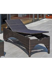 Gartenliege Destiny "BOLIVAR", braun (bronze), Obermaterial: 100% Polyester. F&uuml;llung: 100% Polyurethan, Gartenliegen, Gartenliege, Polyrattan, mit Rollen, 200x71x55cm, verstellbar, ohne Auflage