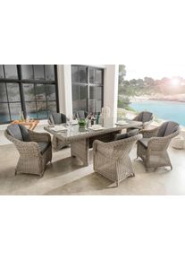 Garten-Essgruppe Destiny "MALAGA LUNA", grau (vintage grau), Aluminium, Geflecht Rattan, Polyrattan, Sitzm&ouml;bel-Sets, Garten-Essgruppe, Polyrattan, 6 Sessel + Tisch 200x100x75cm, inkl. Auflagen