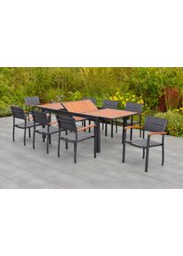 Garten-Essgruppe Merxx "Paxos", grau (graphit, grau, natur), Aluminium, Massivholz, Stoff, Sitzm&ouml;bel-Sets, Garten-Essgruppe