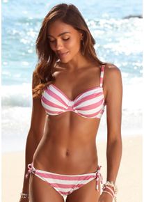 B&uuml;gel-Bikini Venice Beach, Damen, Gr. 36, Cup D, rosa (rosa, wei&szlig;), Recycling-Polyester, gestreift, Bikini-Sets B&uuml;gel-Bikini, mit gewebten Streifen