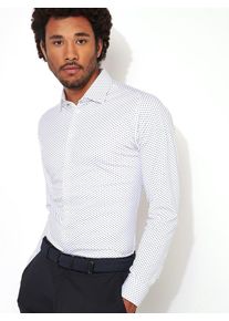 Langarmhemd DESOTO "Jerseyhemd Casual Kent langarm", Herren, Gr. M, N-Gr, wei&szlig; (wei&szlig; with blau dots), Jersey, Obermaterial: 100% Baumwolle, gemustert, gepunktet, mehrfarbig, slim fit normal, Rundhals, eingesetzt,&Auml;rmel mit &Auml;rmelschlitz 1-Knopf-Manschette mit Schlitz, Hemden Langarmhemd, Flexibler Stretch, mit Minimal Print, Kentkragen
