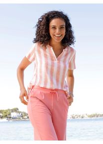 Schlupfbluse Inspirationen, Damen, Gr. 46, rosa (flamingo, wei&szlig;), 100% Viskose, bedruckt, gemustert, mehrfarbig, Rundhals, Blusen Schlupfbluse