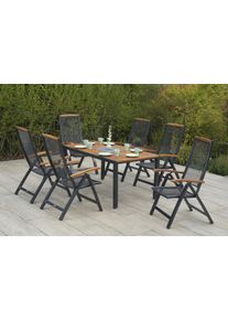 Garten-Essgruppe Merxx "Tilos", grau (graphit, natur), Aluminium, Massivholz, Sitzm&ouml;bel-Sets, Garten-Essgruppe