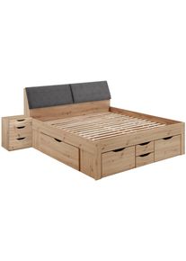 Stauraumbett Relita "Maxi", braun (eiche artisan), B:185cm H:103,8cm L:237,5cm, Bezug Kopfteil: 100% Polyester, Betten, Stauraumbett, mit Schubladen und Stauraum im Kopfteil