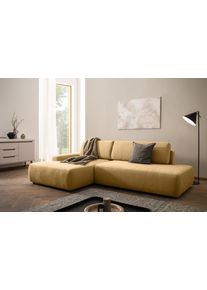 Ecksofa Home Affaire "TORGE, Schlafsofa Cord, Samtvelours u. Strukur fein, Couch in L-Form", gelb (honiggelb), B:276cm H:82cm T:164cm, 100% Polyester, Sofas, Ecksofa, Schlaffunktion und Bettkasten, Liegefl&auml;che: 210x125 cm, neues Design