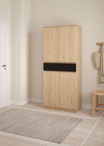 Schuhschrank Inosign "Naia Schuhaufbewahrung, Schuhkommode, Schuhregal, Garderobenschrank", schwarz (jackson hickory, schwarz), B:80,4cm H:191,7cm, Holzwerkstoff, Schr&auml;nke, Schuhschrank, mit 4 T&uuml;ren und 8 Einlegeb&ouml;den, 1 Schublade, Breite 80 cm