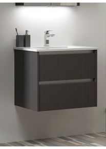 Waschtisch Welltime "Urban", grau (grau matt, grau), B:61,5cm H:50cm T:46,5cm, Holzwerkstoff, Keramik, Kunststoff, MDF, Waschtische, Waschtisch, mit Keramik Waschbecken, 2 Schubladen mit Softclose, Breite 60 cm