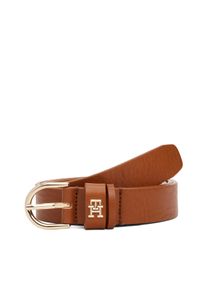 Lederg&uuml;rtel Tommy Hilfiger "ESSENTIAL EFFORTLESS 2.5 cm breit GOLD", Damen, Gr. 110, braun (cognac), Rindsleder, unifarben, G&uuml;rtel Lederg&uuml;rtel, Logoemblem, weiche Haptik, ovale Einfachdornschlie&szlig;e